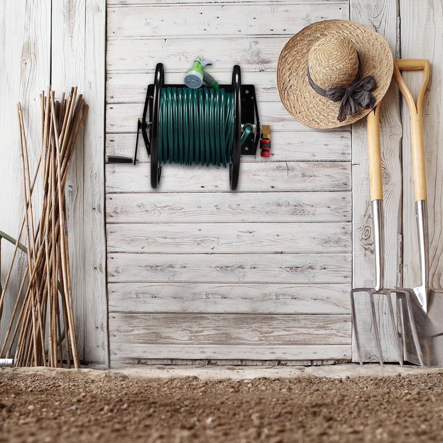 Bęben na wąż Relaxdays, bęben na wąż z korbą, na wąż 60 m, stal, wys. x szer. x gł.: 41,5 x 54 x 45 cm, czarny