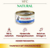 Almo Nature HFC Naturalna mokra karma dla kotów - Tuńczyk z małżami, opakowanie 24 szt. (24 x 70g)