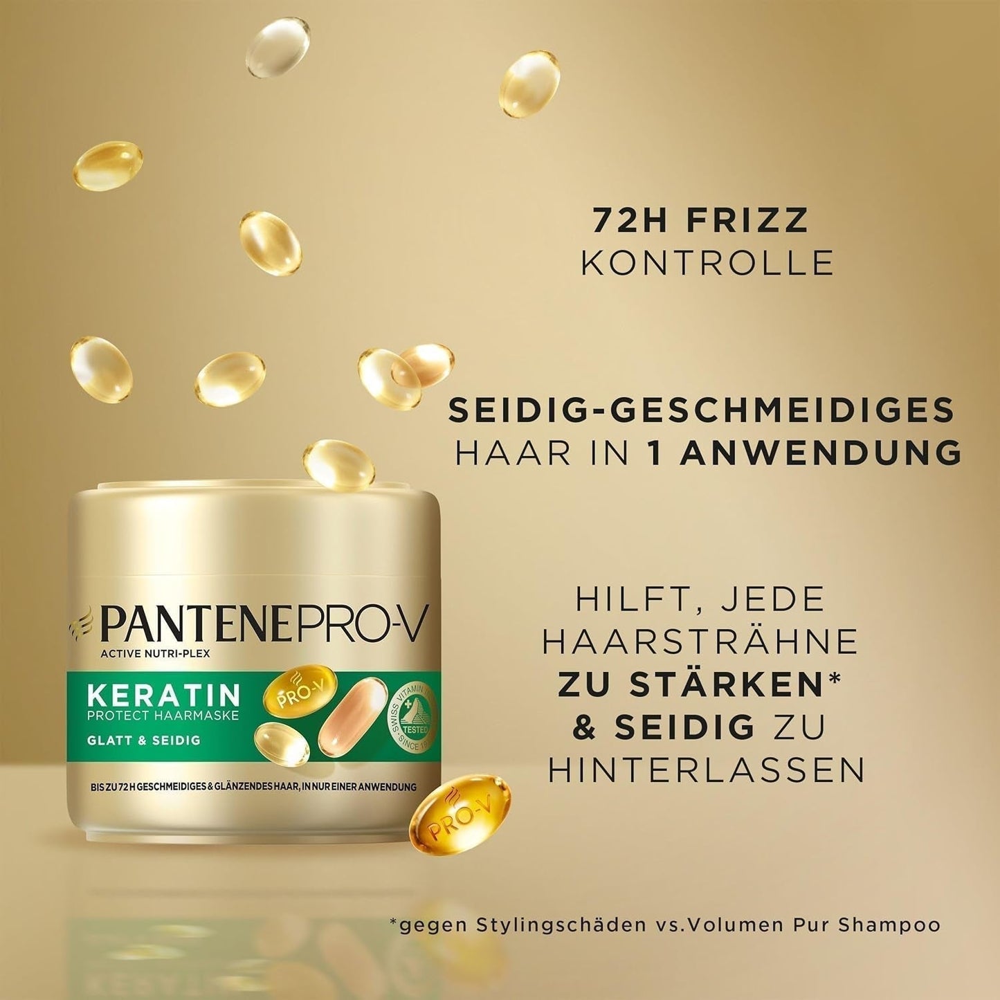 Pantene Pro-V Smooth & Silky Keratin Protect Hair Mask 500ml do włosów kręconych i suchych, Do 72 godzin gładkich i lśniących włosów po jednej aplikacji, Z formułą Pro-V i Aktywną maską do włosów Nutri-Plex Naty Shop