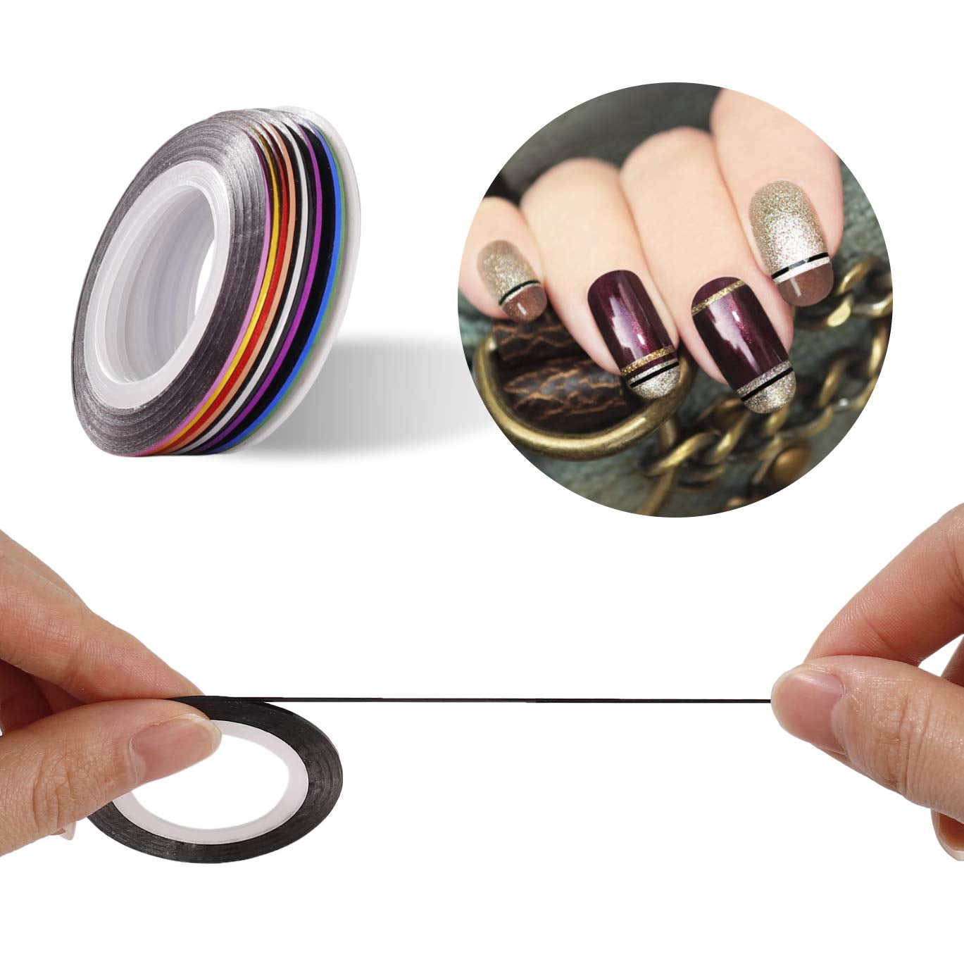 Zestaw do zdobienia paznokci i Nagelpinsel, Nageldesign Zubehör, Nagelset 5 Stk 2 Wege Punktierung Stift, 15 Malerei Polnisch Pinsel Set, 10 Streifenband, 4 Boxen Bunte Nagel Rhinestones Dekoration