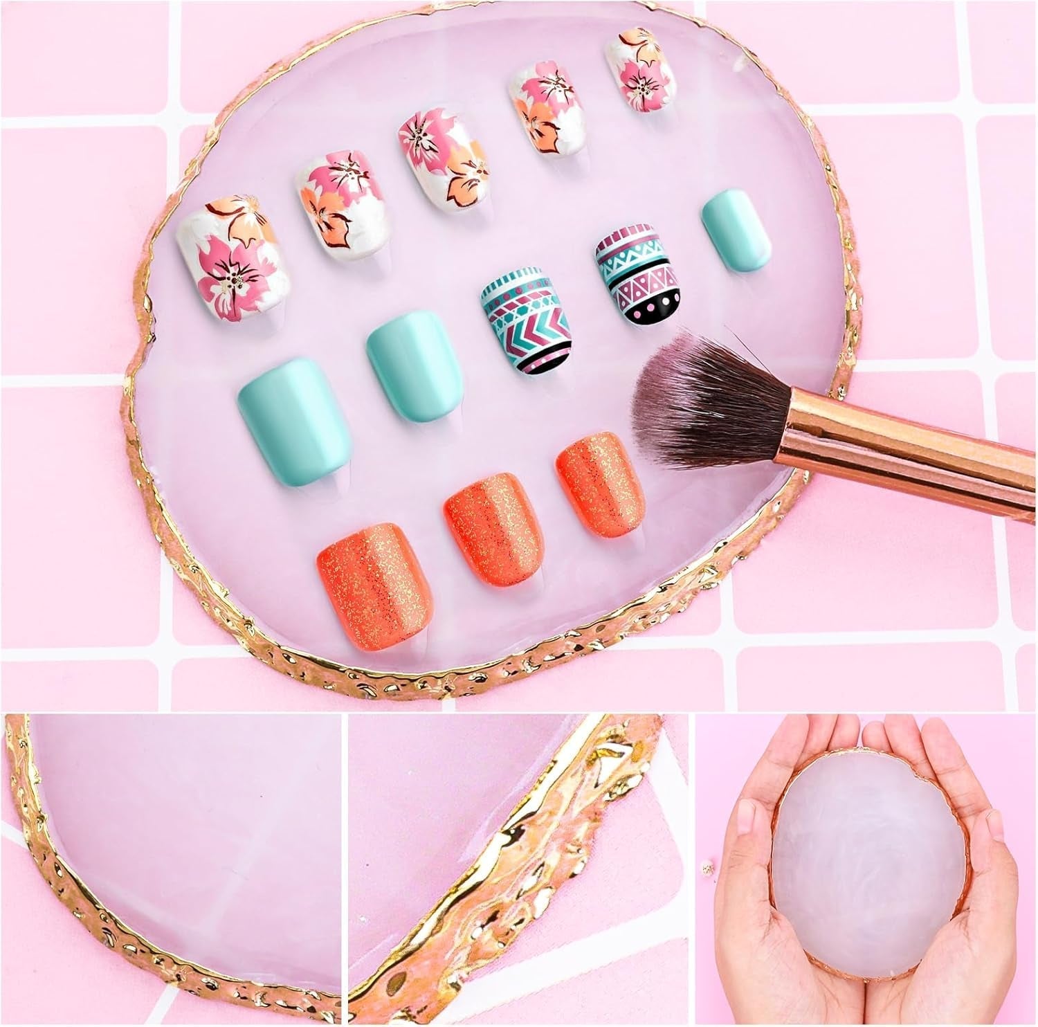 Paleta do zdobienia paznokci Harz, paleta Maniküre Gemalt, paleta Goldener Rand Nagelleck, paleta do makijażu paznokci wyświetlacz Fach Nagel DIY Zubehör (Weiß)