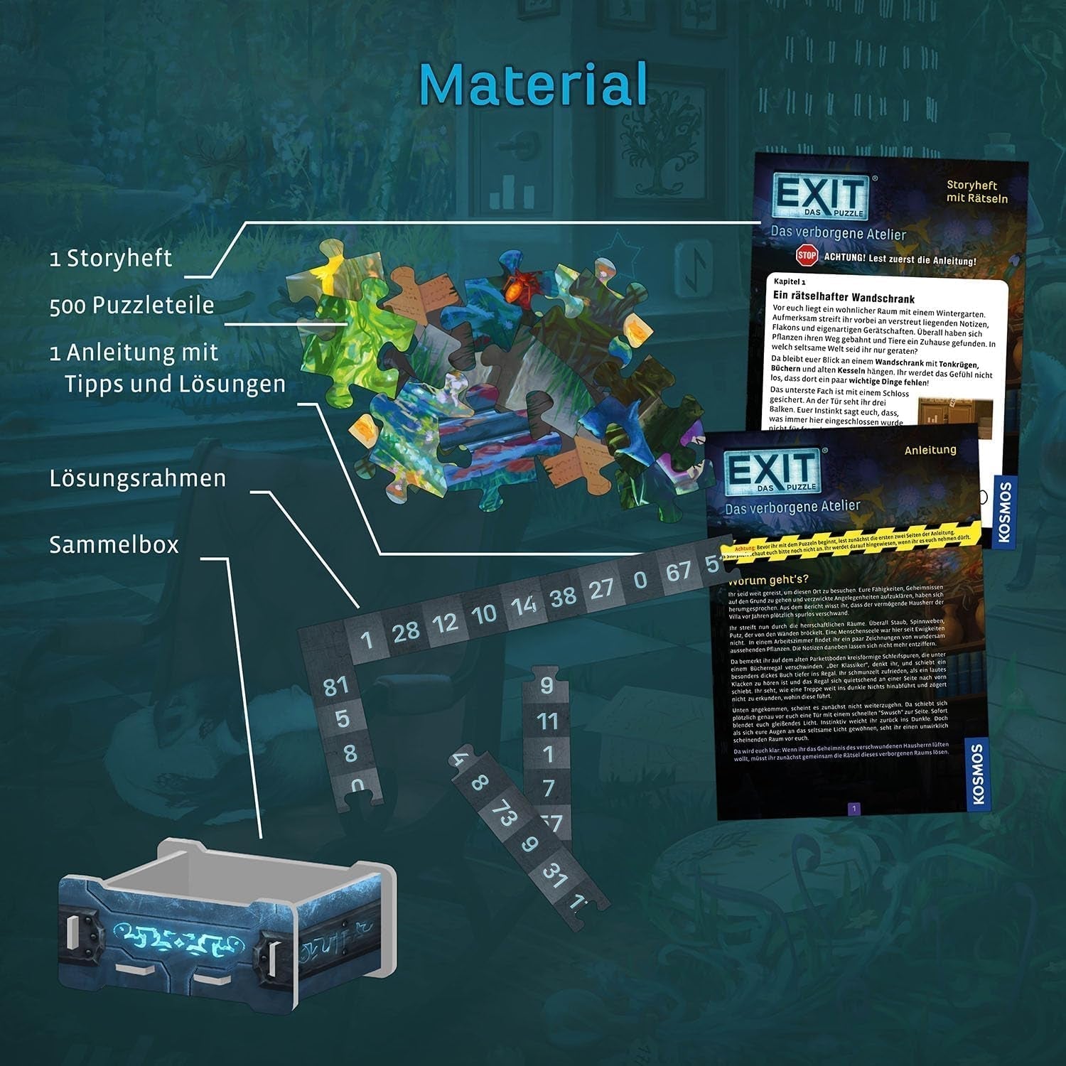 KOSMOS 683979 EXIT® Puzzle: Ukryte Studio 500 elementów Puzzle dla dorosłych i dzieci 10+ Puzzle do pokoju ucieczki dla początkujących Puzzle Naty Shop