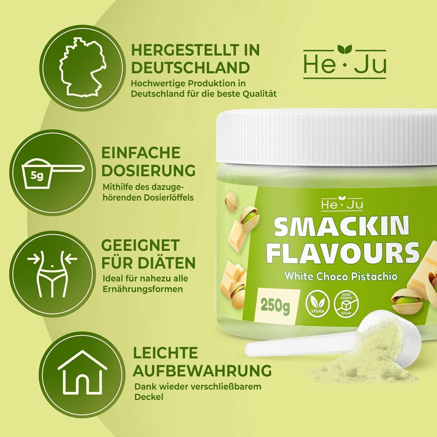 He-Ju, Proszek o smaku białej czekolady i pistacji, 250 gramów Naty Shop Flavours