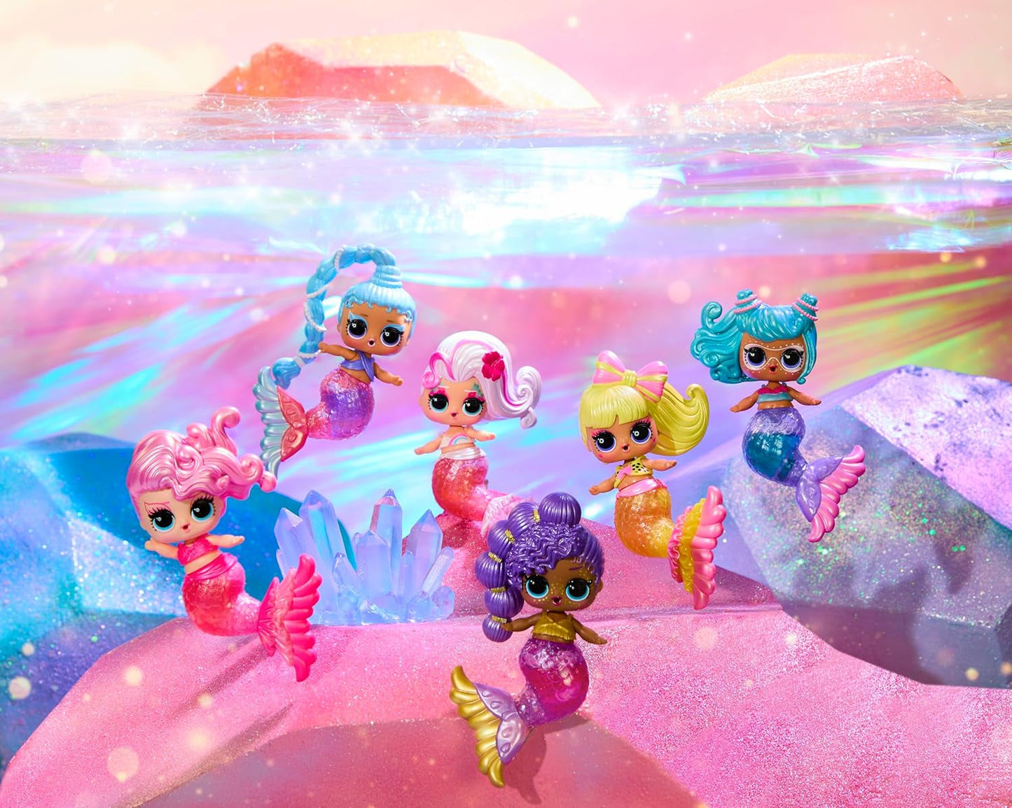 LOL niespodzianka! Mermaids Makeover Magic Tots - Prawdziwy błyszczyk do ust dla Ciebie i Twojej lalki do samodzielnego wykonania, miksowania i tworzenia makijażu, Zabawna zabawa w wodzie, 6 lalek do zebrania - Wiek 4+