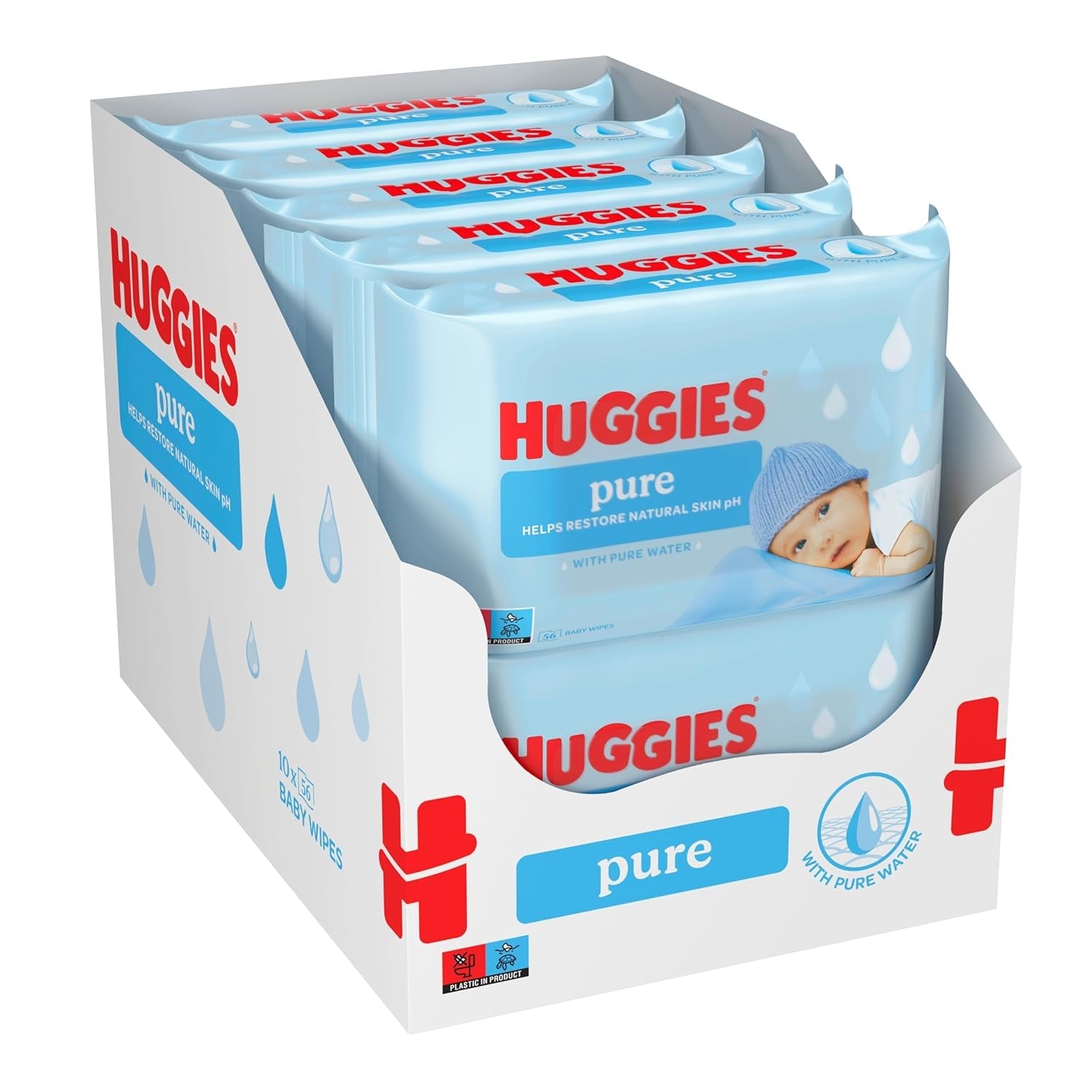Chusteczki Huggies Pure Baby 18 szt. (łącznie 1008 chusteczek) - 99% czystej wody - Bezzapachowe, delikatnie oczyszczają i chronią - Naturalne chusteczki