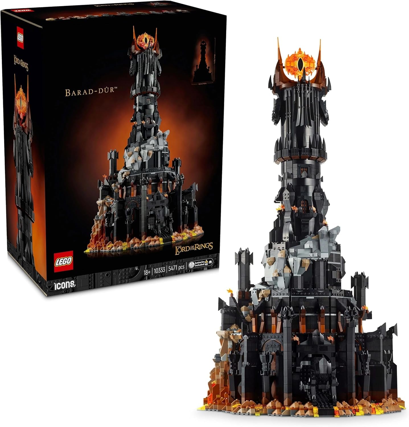 Ikony LEGO Władca Pierścieni: Zestaw do budowania dla dorosłych Barad-Door z minifigurkami Saurona, Gothmoga, Orka, Froda, Sama i Golluma Pamiątki filmowe Kolekcja dla fanów 10333 Zestawy do budowania Besuche den LEGO-Store Default Title