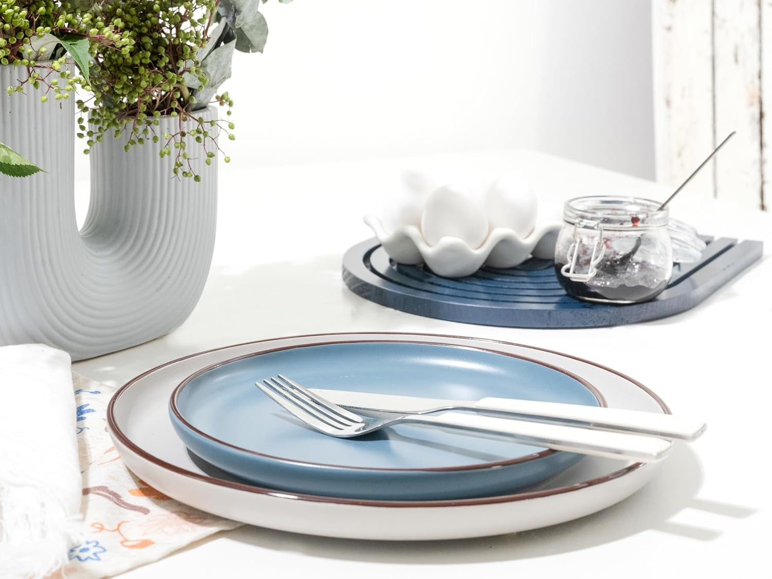 CreaTable, 21016, seria Modern Scandic niebiesko-szara, 16-częściowy zestaw naczyń obiadowych, usługa łączenia porcelany, można myć w zmywarce i używać w kuchence mikrofalowej, produkcja wysokiej jakości