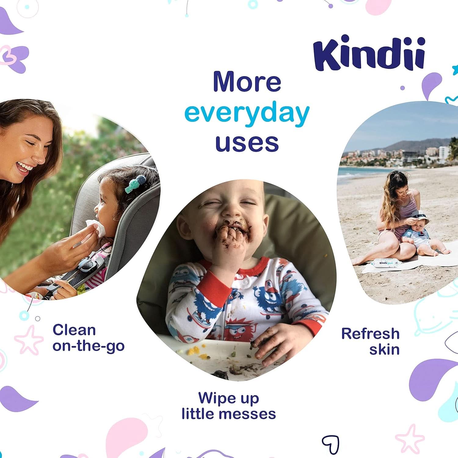 Kindii Feuchttücher Für Babies Und Kinder Pure Water 99% - 99%Ige Zusammenzeit Auf Wasserbasis - Alantoina - Unparfümiert - Dermatologisch Getestet - Für Empfindliche Haut - 720 Stück - 12X60 Stück Naty Shop