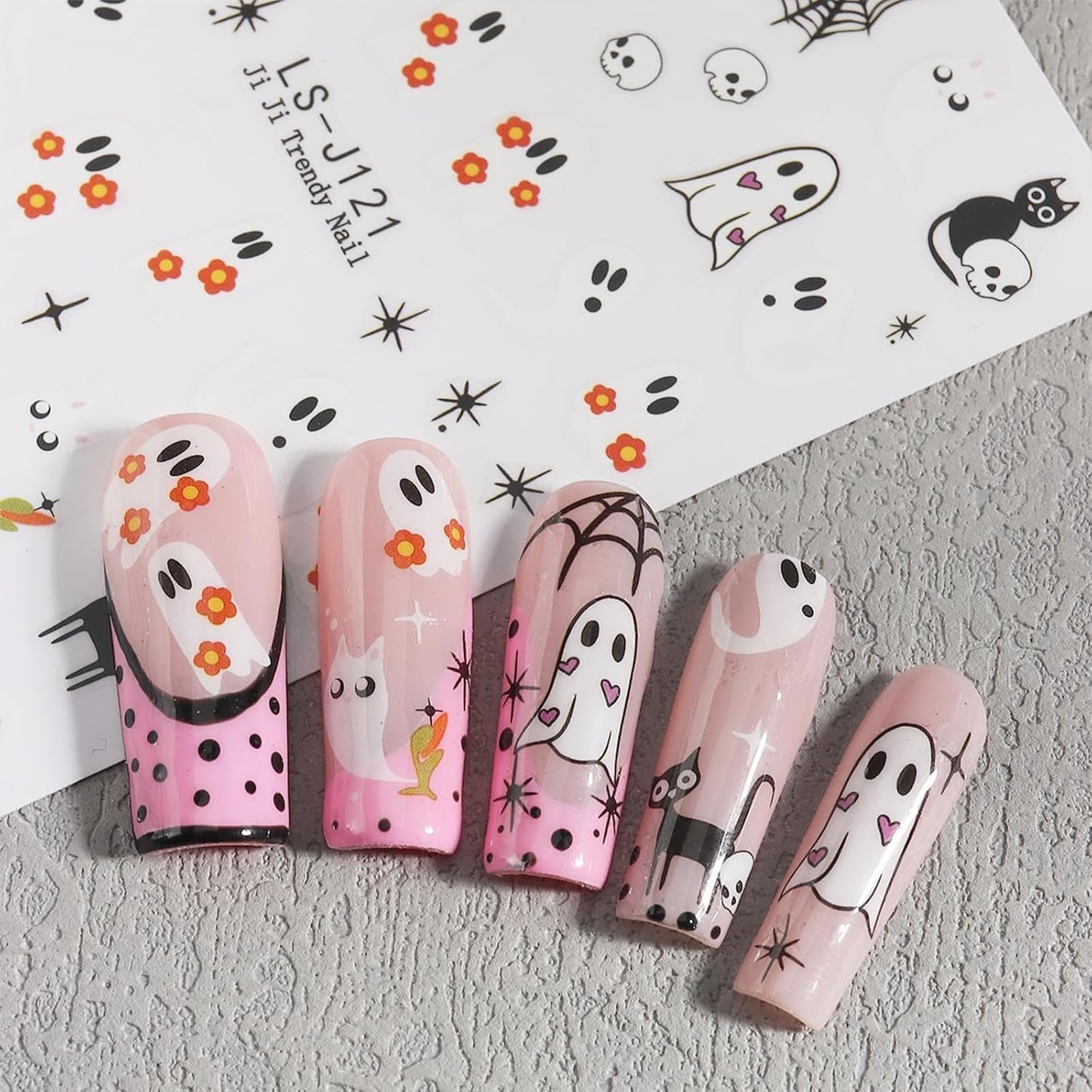 JMEOWIO Nagelsticker Halloween Süßer Geist 9 Blatt Nail Art Naklejka Selbstklebend Nagelaufkleber Dekoration Nageldesign Zubehör