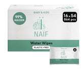 Naïf - Chusteczki nawilżane bez plastiku - 1296 sztuk (24 sztuki x 54 chusteczki nawilżane) - Do pupy dziecka, pielęgnacji ciała i twarzy - 99% wody - 0% substancji zapachowych i alkoholu