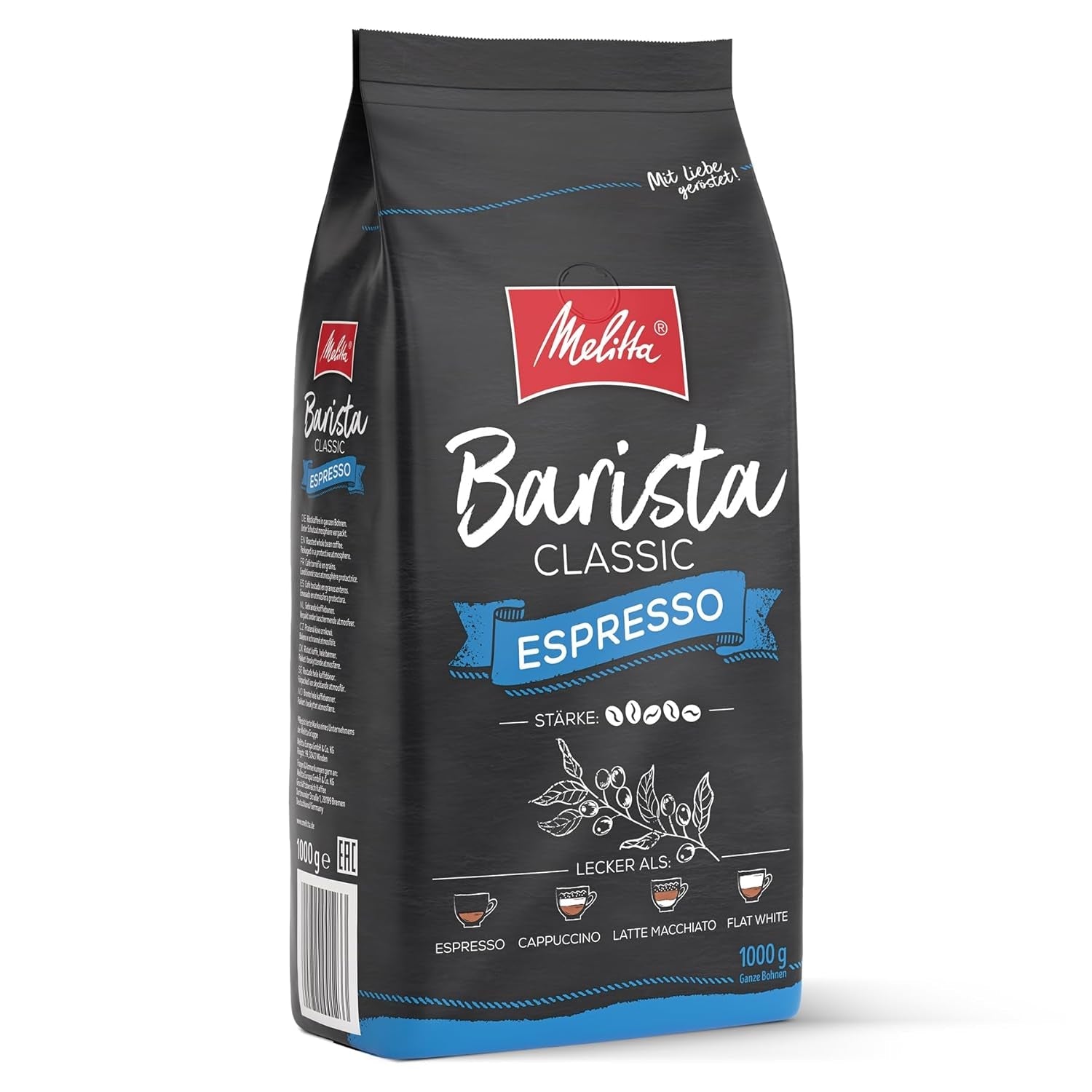 Melitta Barista Classic Espresso, Kawa ziarnista 1kg, Mielenie, Kawa ziarnista do automatycznych ekspresów do kawy, Mocne palenie, Intensywność 5 (2 sztuki w zestawie)