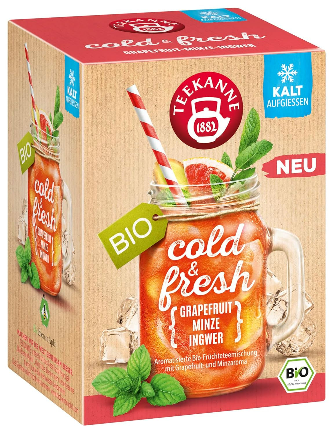 Teekanne Cold & Fresh BIO 4Er Mix - Z nowymi odmianami cytryna-mięta, brzoskwinia-marakuja, pomarańcza-rozmaryn, grejpfrut-mięta-imbir (4 X 45G)
