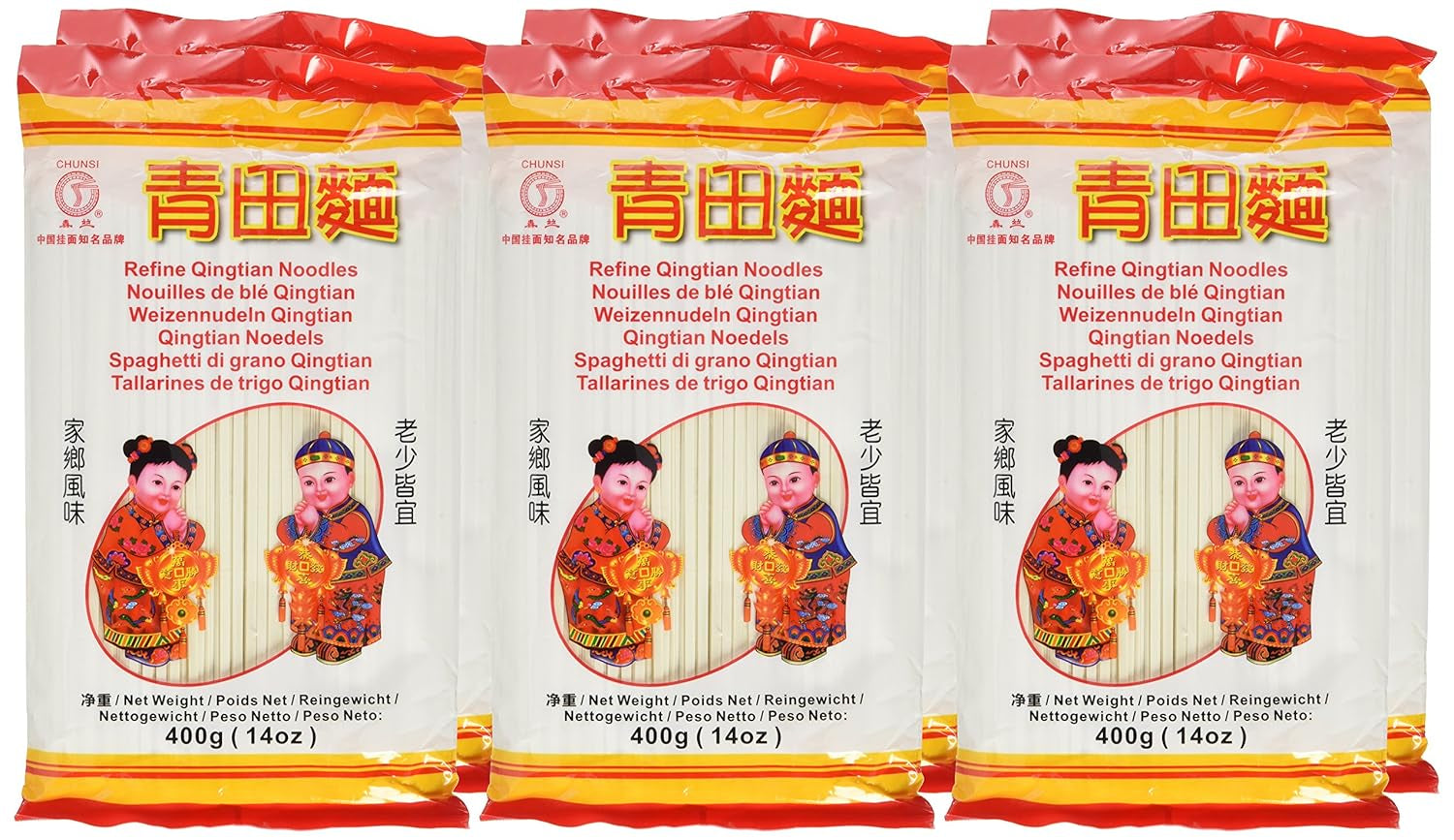 Makaron pszenny (Qingtian), opakowanie 6 sztuk (6 opakowań x 400g)