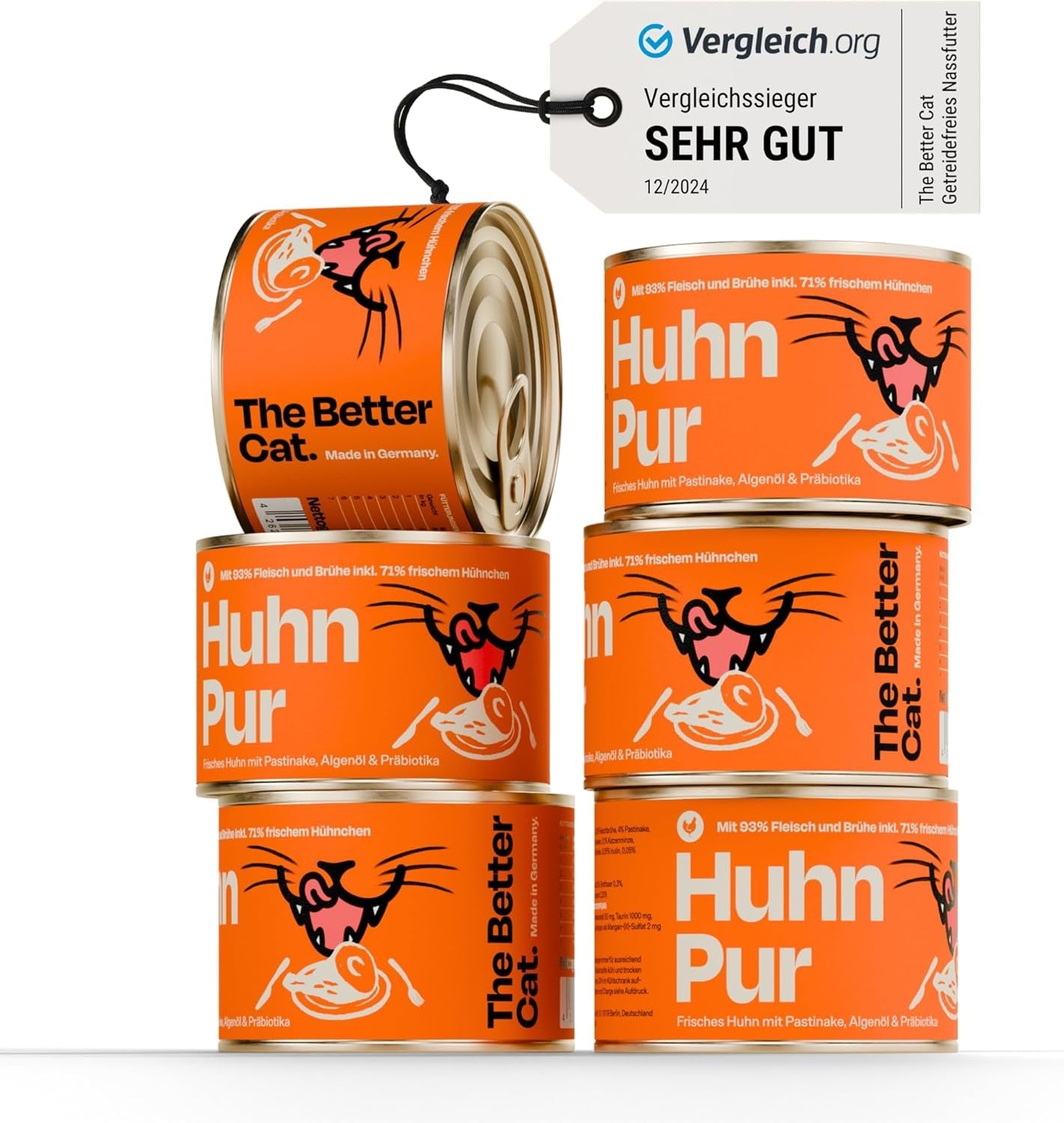 The Better Cat - Bezzbożowa mokra karma z ekstra wysoką zawartością mięsa - Premium bezzbożowa i bezcukrowa karma dla kotów (200g, Kurczak)