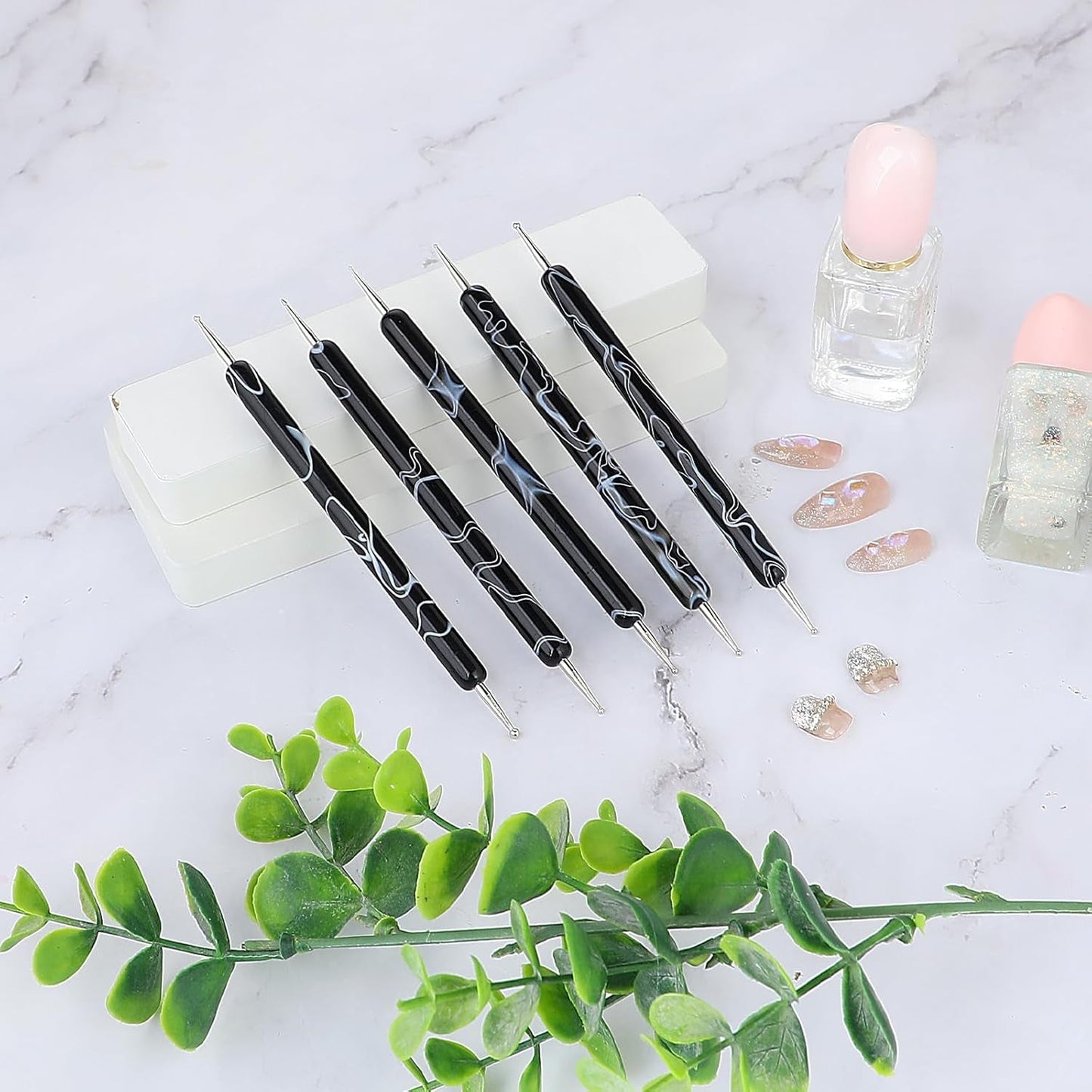 5 Stück Nail Design Narzędzia do kropkowania Nagelkunst Werkzeug Nagelpunkt Pinsel Punktierung Stift Marbleizing Werkzeug Für Nagelack Maniküre, Schwarz
