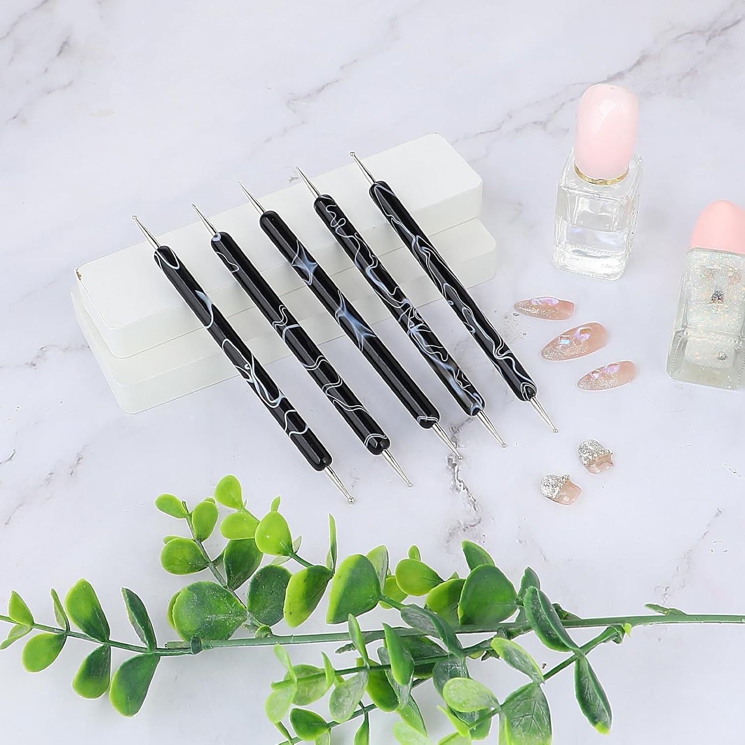5 Stück Nail Design Narzędzia do kropkowania Nagelkunst Werkzeug Nagelpunkt Pinsel Punktierung Stift Marbleizing Werkzeug Für Nagelack Maniküre, Schwarz