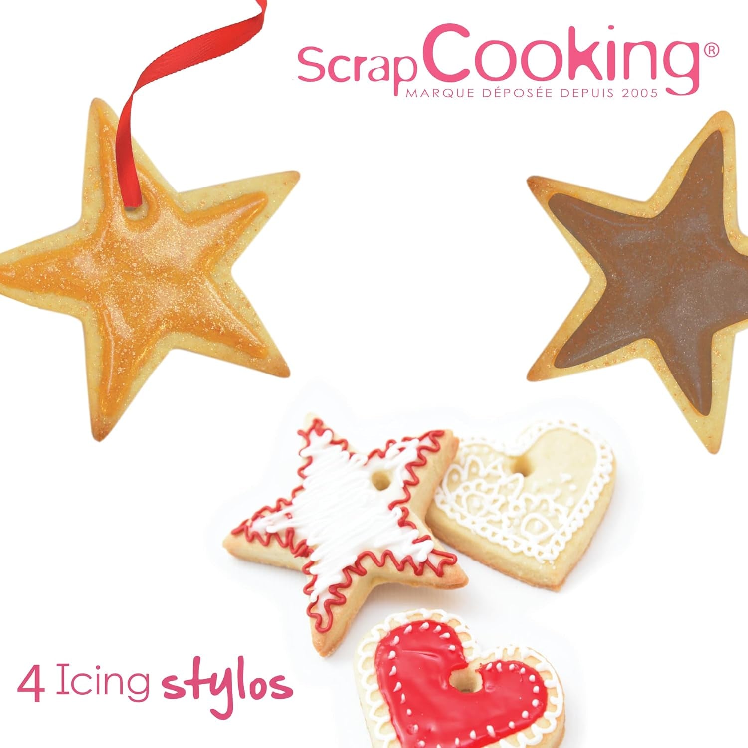 Scrapcooking - 4 pisaki: złoty, czekoladowy, biały i czerwony - dekoracyjne pisaki jadalne do pisania i rysowania na deserach, ciastach i ciasteczkach