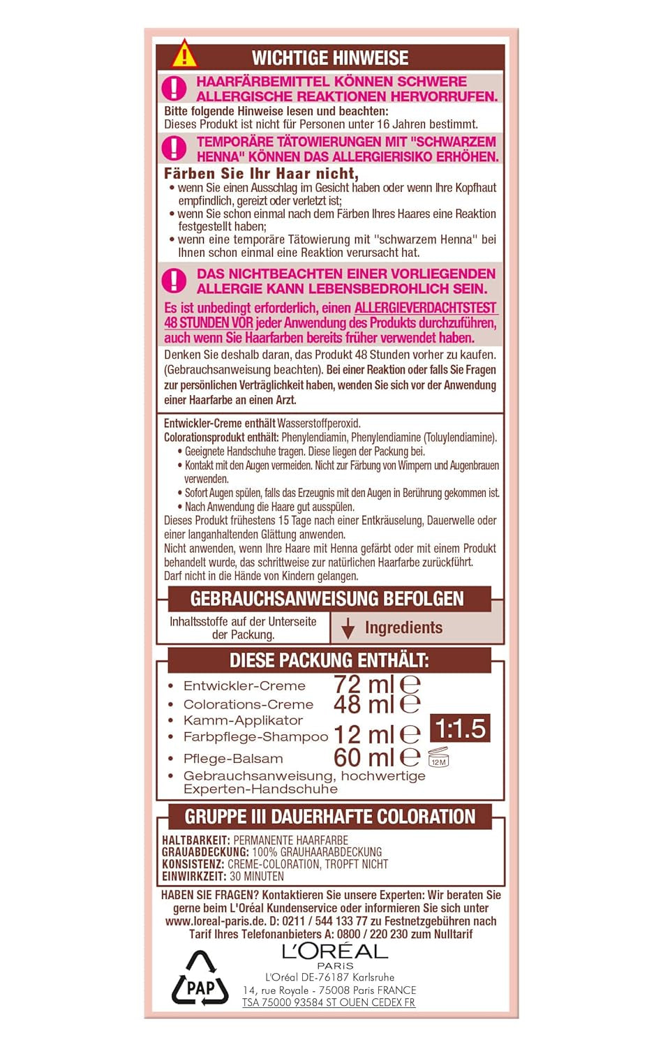 L'Oréal Paris Trwała farba do włosów dla każdego odcienia skóry, koloryzująca bez amoniaku, uniwersalne odcienie nude z pełnym pokryciem siwych włosów, Excellence Creme, nr. 5U Jasny Kasztan (brązowy), 1 szt. Farba do włosów Naty Shop