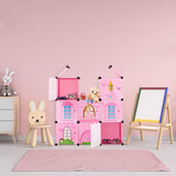 Półka modułowa Relaxdays do pokoju dziecięcego, wzór zamku księżniczki, plastik, szafka DIY z drzwiami, HL: 128 x 110 x 37 cm, różowy