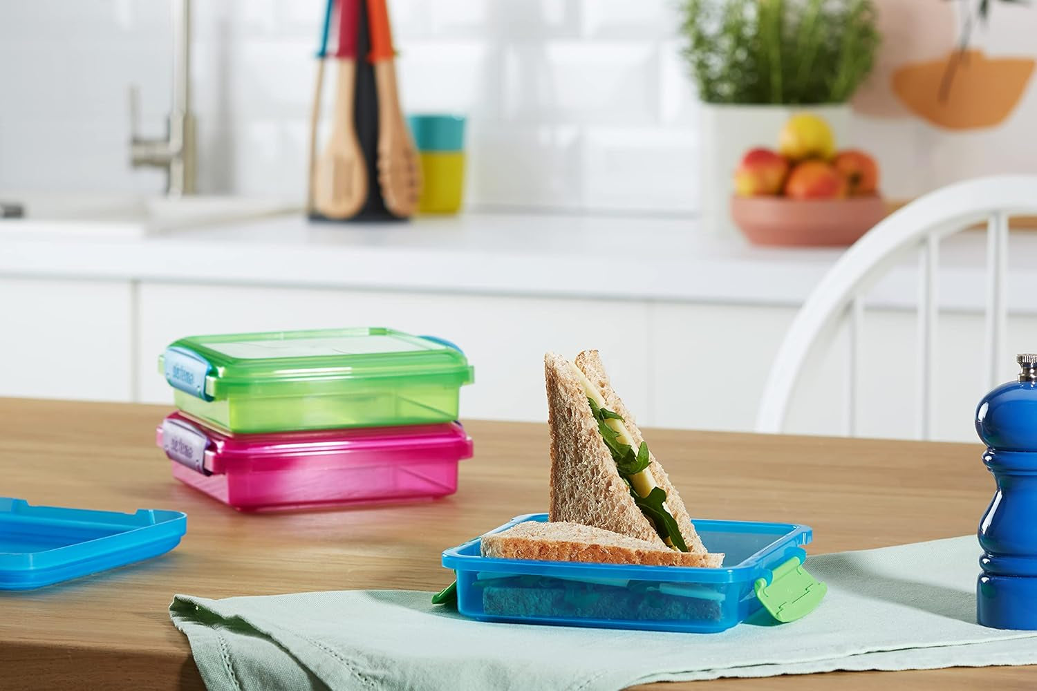 System pojemników na kanapki na lunch | 450 ml | szczelne pudełko na lunch z pokrywką, które można układać w stosy | dla dzieci i dorosłych | bez BPA | mieszane kolory | 3-częściowe pudełka do przechowywania żywności Naty Shop