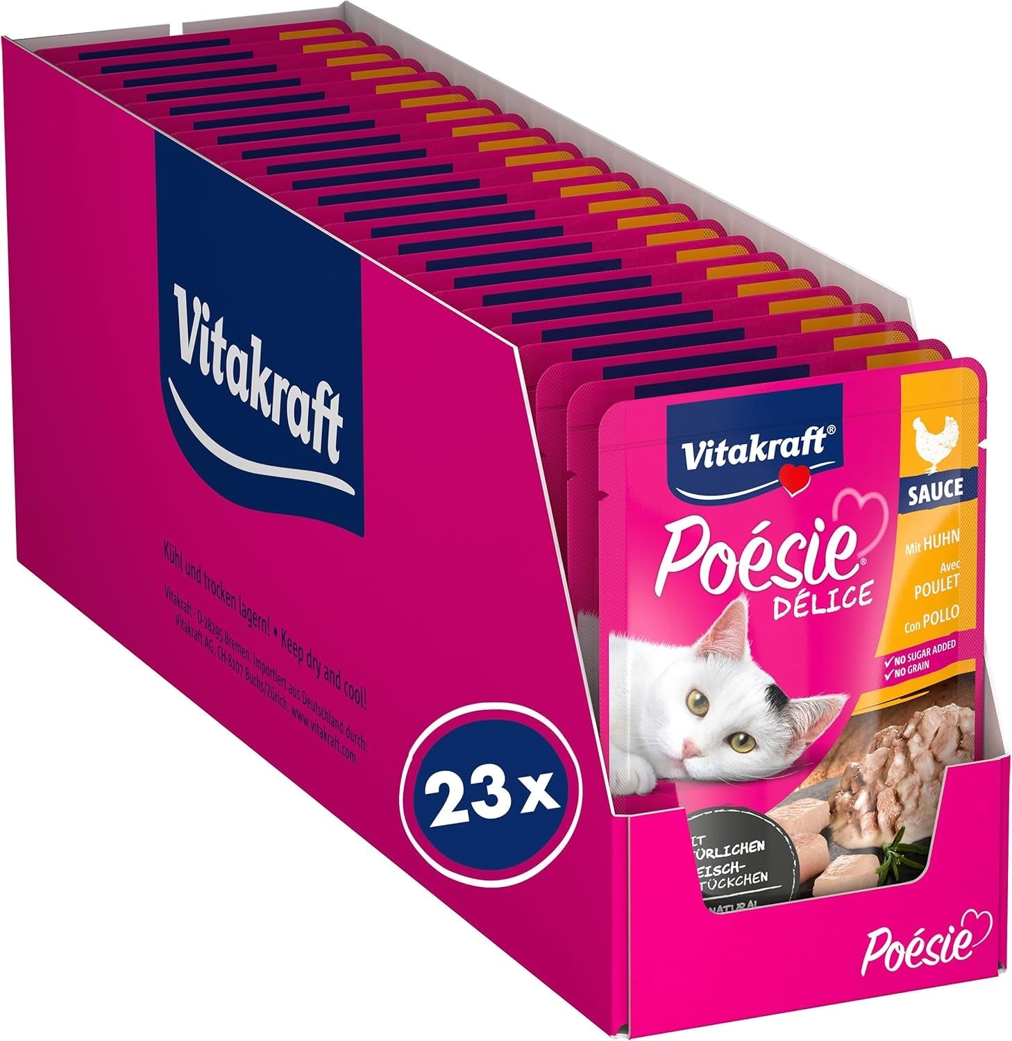 Vitakraft Poésie Délice, Nassfutter Katze, Katzennassfutter w sosie, z kurczakiem, Vorratspackung, ohne Zusatz von Zucker und Getreide (23x 85g)