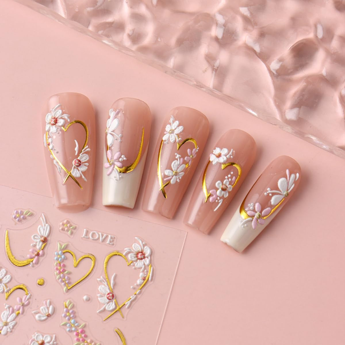 JMEOWIO 3D Nagelsticker Blume Nail Art Naklejka Selbstklebend Nagelaufkleber 5D Stereoskopisch Frühling Letnia dekoracja kwiatowa Nageldesign Zubehör 4 Blatt