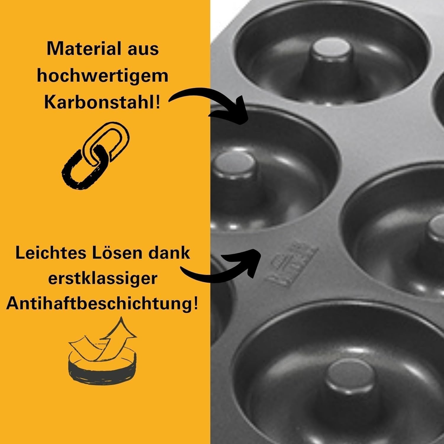 Birkmann, Easy Baking, Donutblech, Backform Für 6 Donuts, Mit Hochwertiger Antihaftbeschichtung, Ø 9 Cm, Mit Rezept, 881631 Formy i blachy do pieczenia Naty Shop