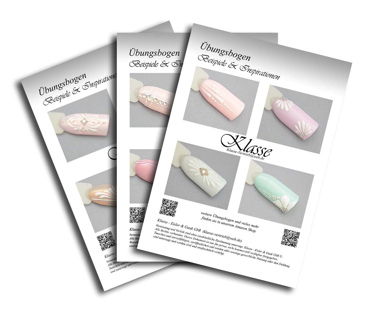 Übungsbögen Nageldesign Nailart (Grundlagen) 3Er Set Übungsbogen Starterset Übung Schulung Tipps Nagelset Nagelart Zubehor Zubehör Nail Art Zum Lernen Ohne Naklejki Naklejki Folie Brush Stamper ÜB001
