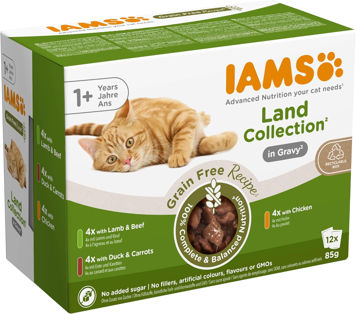 IAMS Delights Land Collection Bezzbożowa mokra karma dla kotów - Mięsne opakowanie różnorodne Mokra karma bezzbożowa dla kotów w wieku 1 roku i starszych 12 x 85 g