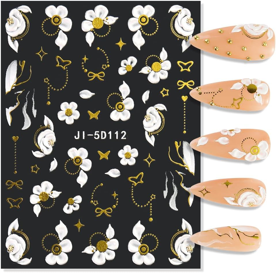 5D Geprägte Blume Nagelsticker Nagelfolie Selbstklebend Acryl Geschnitzte Blumen Nagelaufkleber Schmetterling Naklejka na paznokcie Blütenblätter Nageldesign Aufkleber Nägel Zubehör Kwiatowe naklejki na paznokcie