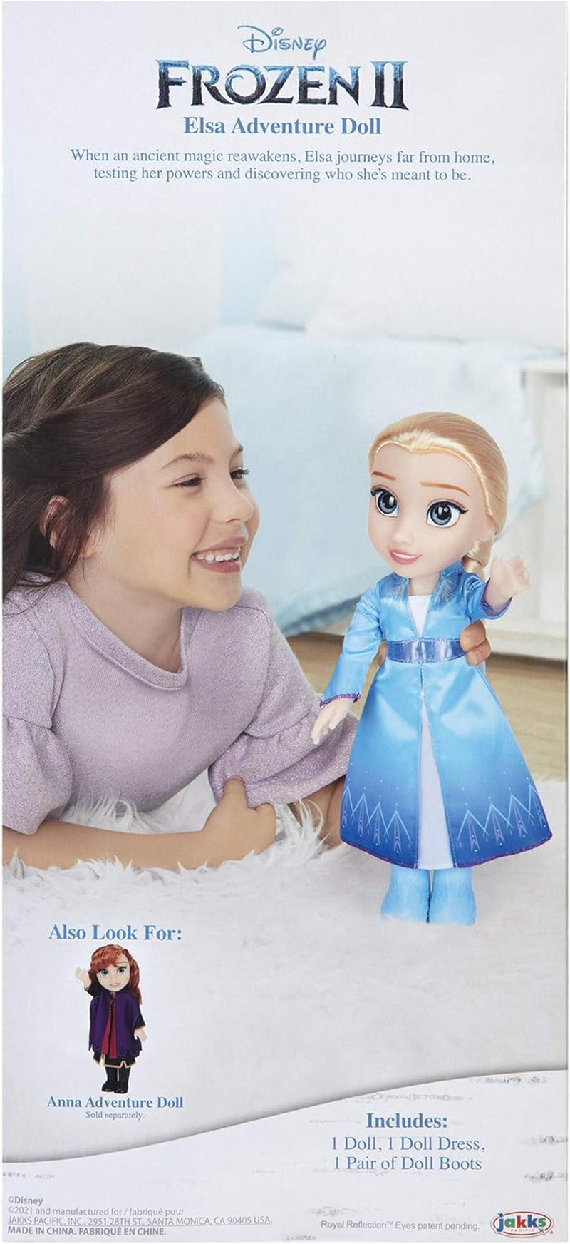 Disney Frozen 2 Elsa Travel Doll, 35-centymetrowa lalka z kultową sukienką inspirowaną filmem, butami i długimi warkoczami zapewniającymi dodatkową zabawę podczas zabawy, dla dziewczynek w wieku 3 lat i starszych