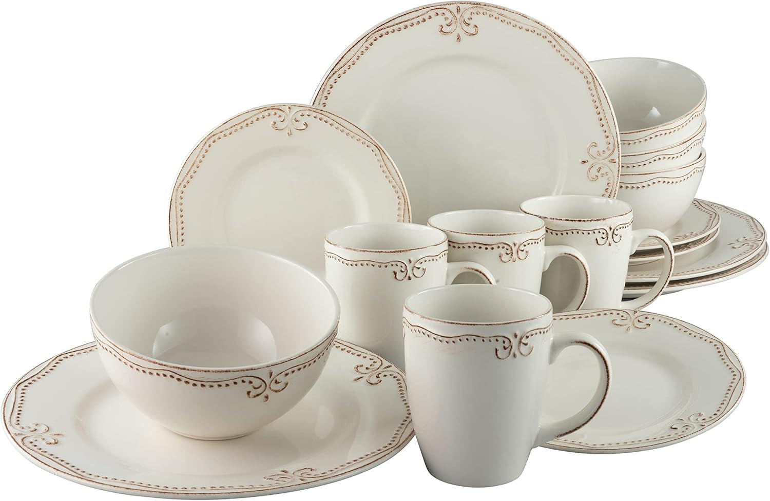 CreaTable, 23601, seria Romantic Vintage, 16-częściowy zestaw naczyń obiadowych dla 4 osób, usługa łączenia porcelany, można myć w zmywarce i używać w kuchence mikrofalowej, jakość produkcji