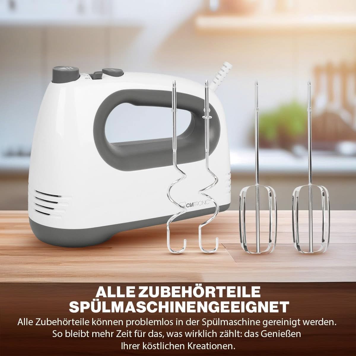 Mikser Clatronic | Silnik Kraftvoller 400 W | Mikser ręczny | Turbostufe i 5 Geschwindigkeitsstufen | Mikser ręczny | Spülmaschinengeeignete Edelstahlquirle Und -Knethaken | HM 3775 Kuchnia Naty Shop