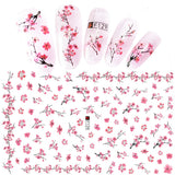 JMEOWIO Nagelsticker Frühling Blume 9 Blatt Nagelaufkleber Selbstklebend Rosa Blüte Nail Art Naklejka Dekoration Nageldesign Zubehör