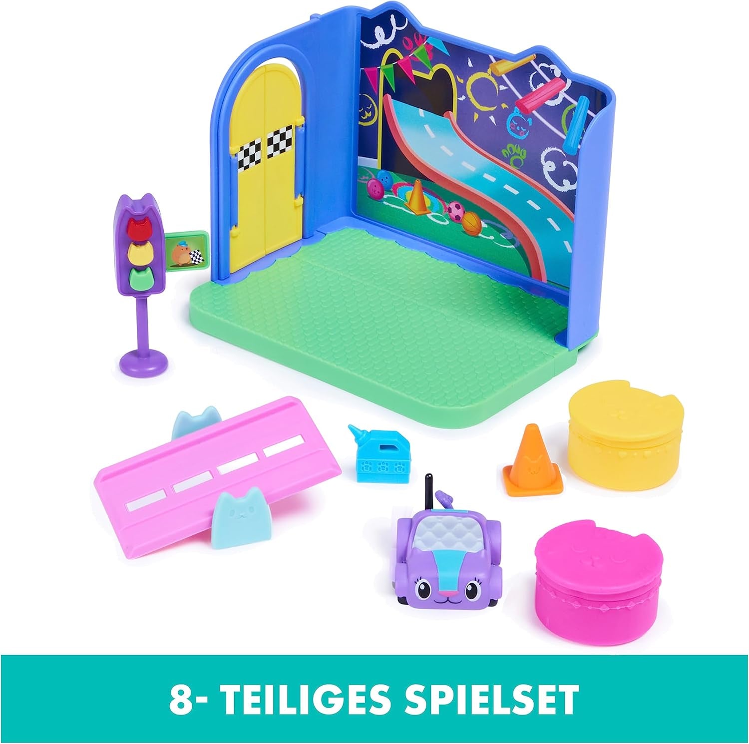 Pokój Deluxe w domku dla lalek Gabby, pokój zabaw mruczących, pokój zabaw z samochodzikiem Carlita, 2 meble i 2 pudełka z niespodziankami z akcesoriami, odpowiednie dla dzieci w wieku od 3 lat Domki dla lalek Naty Shop