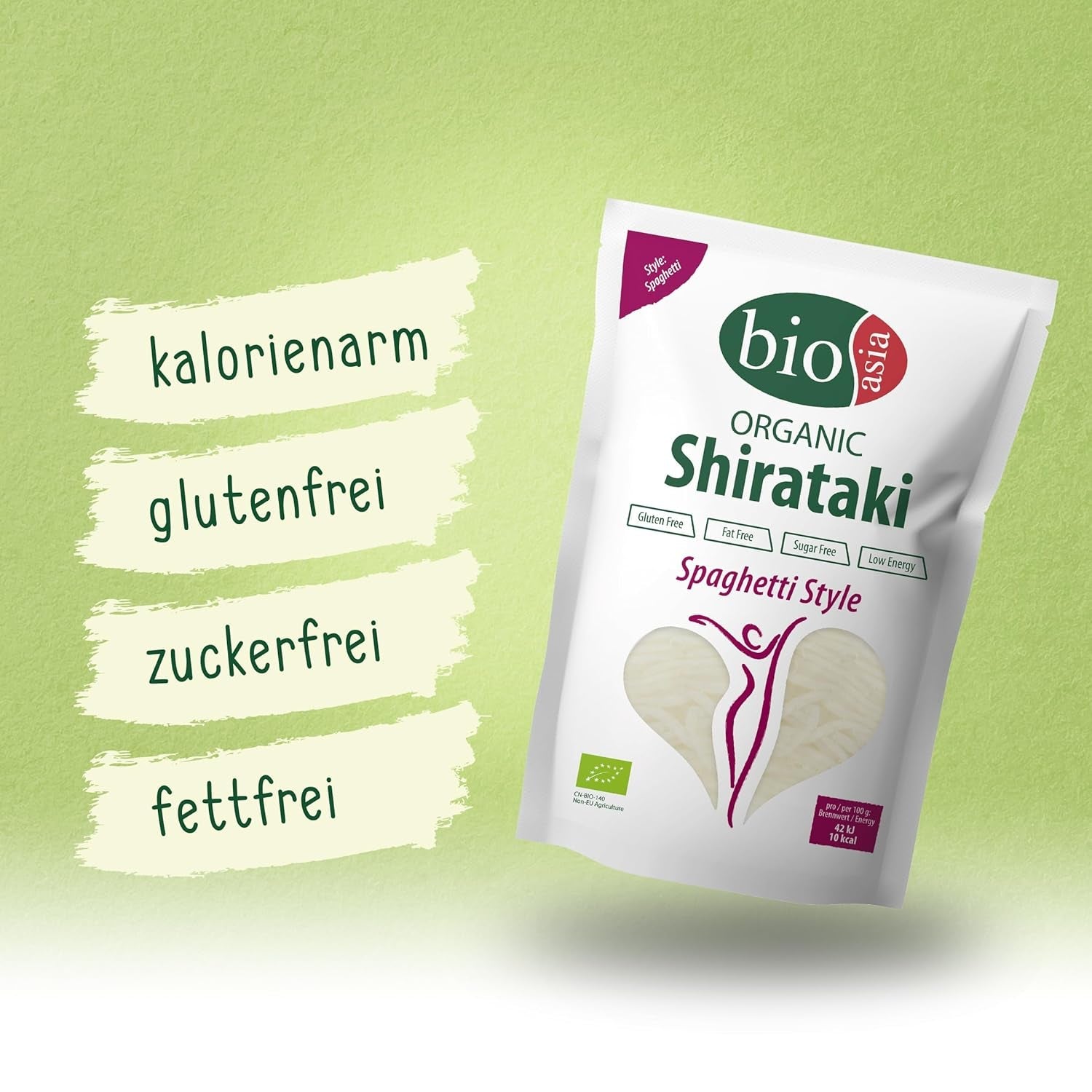 Bioasia Bio Shirataki Spaghetti – Nudeln aus aus Bio-Konjakmehl – ​​​​Mit niedrigem Kaloriengehalt – Zucker-, fett- i glutenfrei (1 x 270 g)