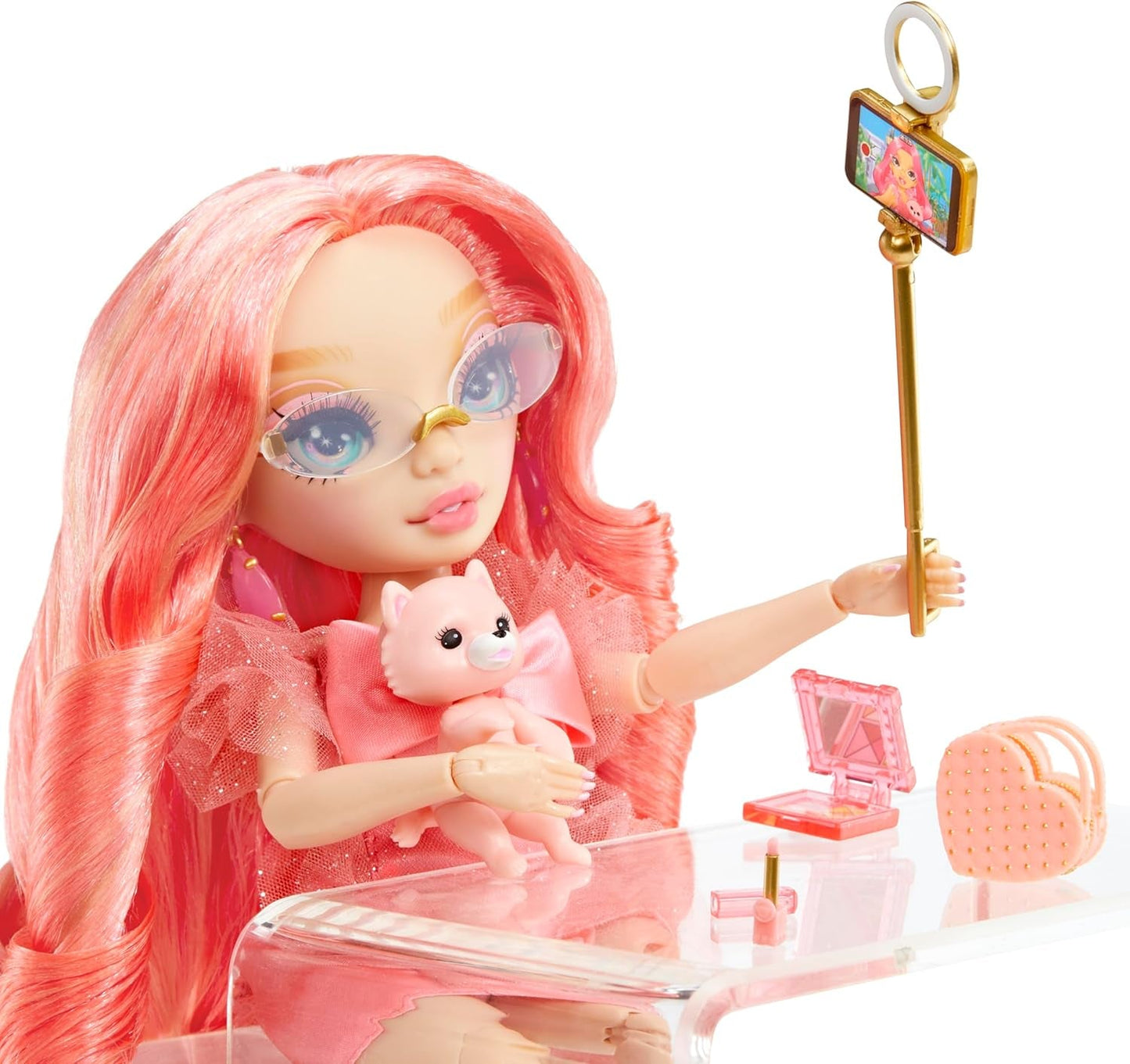 Rainbow High Fashion Doll - Pinkly Paige - Różowa lalka modowa w modnym stroju - w okularach i ponad 10 kolorowych akcesoriach do zabawy - Idealna dla dzieci w wieku 4-12 lat i kolekcjonerów