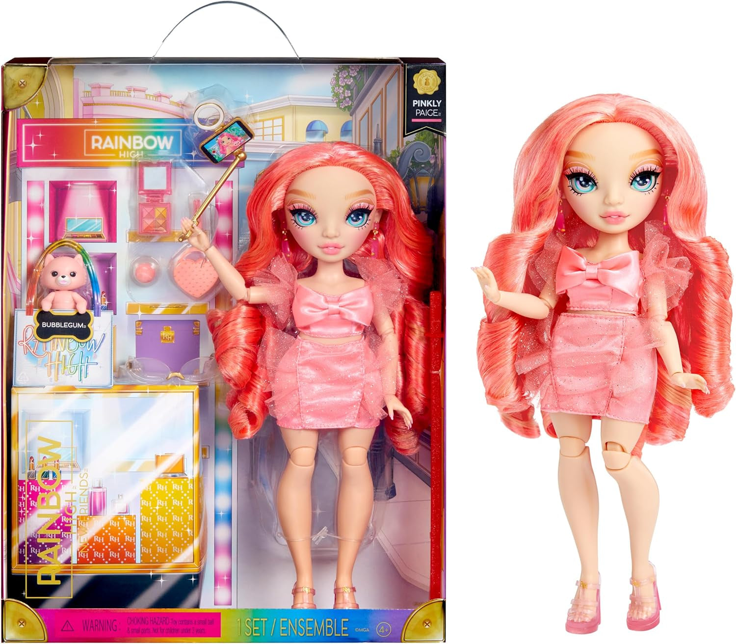 Rainbow High Fashion Doll - Pinkly Paige - Różowa lalka modowa w modnym stroju - w okularach i ponad 10 kolorowych akcesoriach do zabawy - Idealna dla dzieci w wieku 4-12 lat i kolekcjonerów