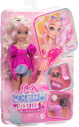 Barbie Dream Besties Puppe und Accessoires, bewegliche Barbie Malibu“ Modepuppe z blond włosami, 11 Teile zum Thema Make-up und Haare, HYC21
