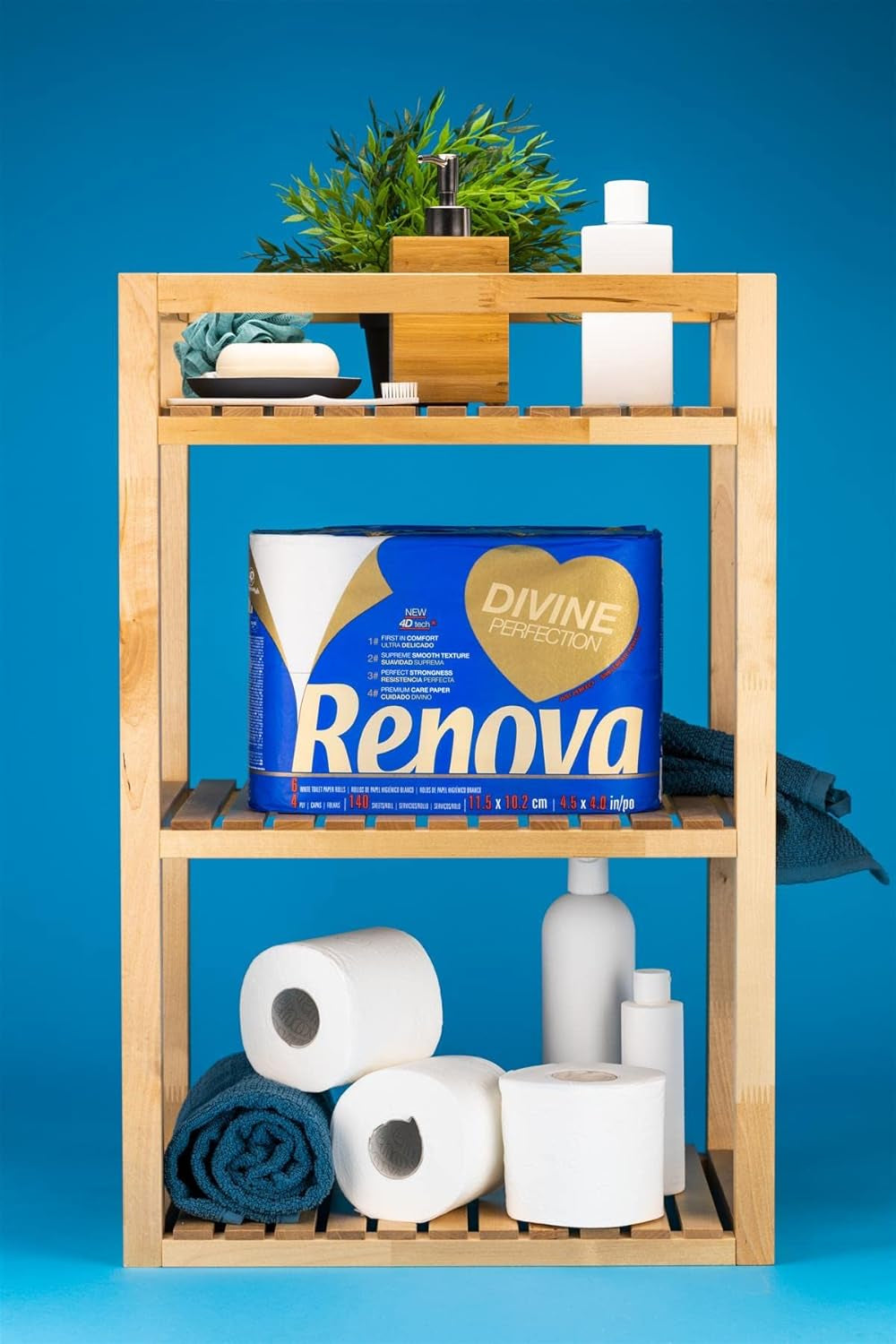 Papier toaletowy Renova Renova Divine Perfection, 42 rolki, papier toaletowy Premium, 4-warstwowy, wyjątkowo miękki, o dodatkowej wytrzymałości, gruby, miękki i chłonny, papier z certyfikatem Fsc, 4400G