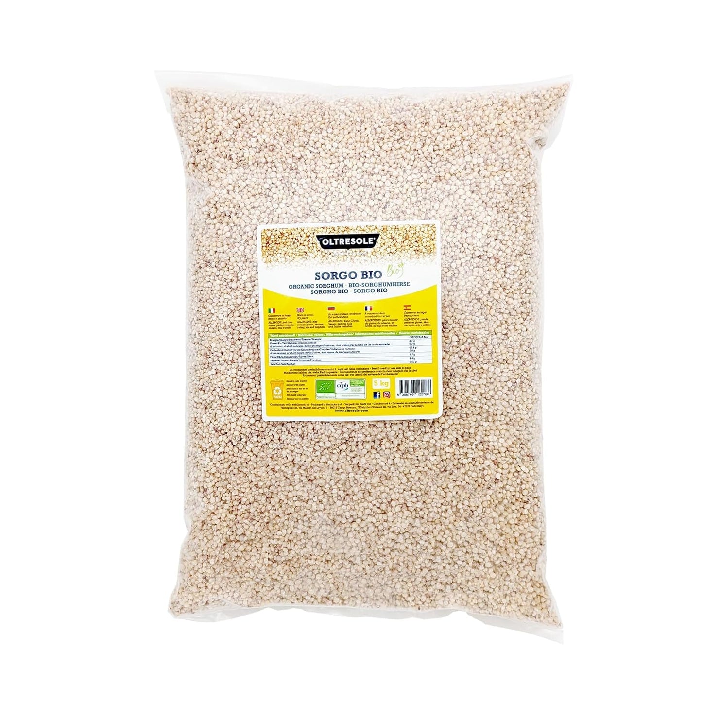 Organiczne sorgo białe, 1 kg, łuskane, surowe ziarno, uprawiane metodami ekologicznymi we Włoszech, idealne opakowanie dla rodziny