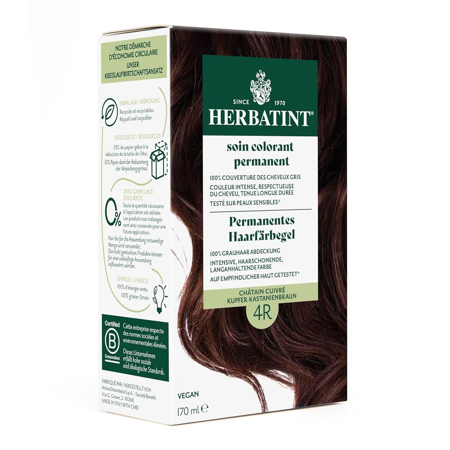 Żel do trwałej farby do włosów 6N Ciemny Blond - 170ml I Bez amoniaku, 100% krycia siwych włosów Testowałem na skórze wrażliwej, z 8 ekstraktami roślinnymi Naty Shop Farba do włosów 4R Miedziano-Brązowy