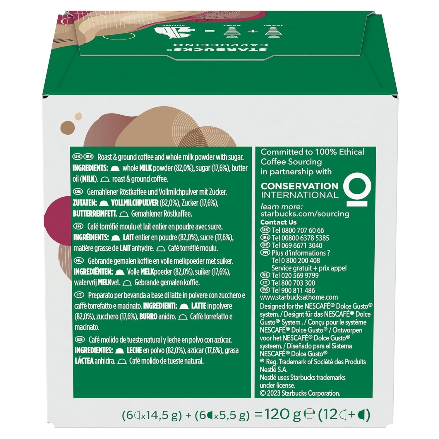 STARBUCKS Cappuccino marki Nescafé Dolce Gusto Kaffeekapseln 6 x 12 (72 Kapseln)