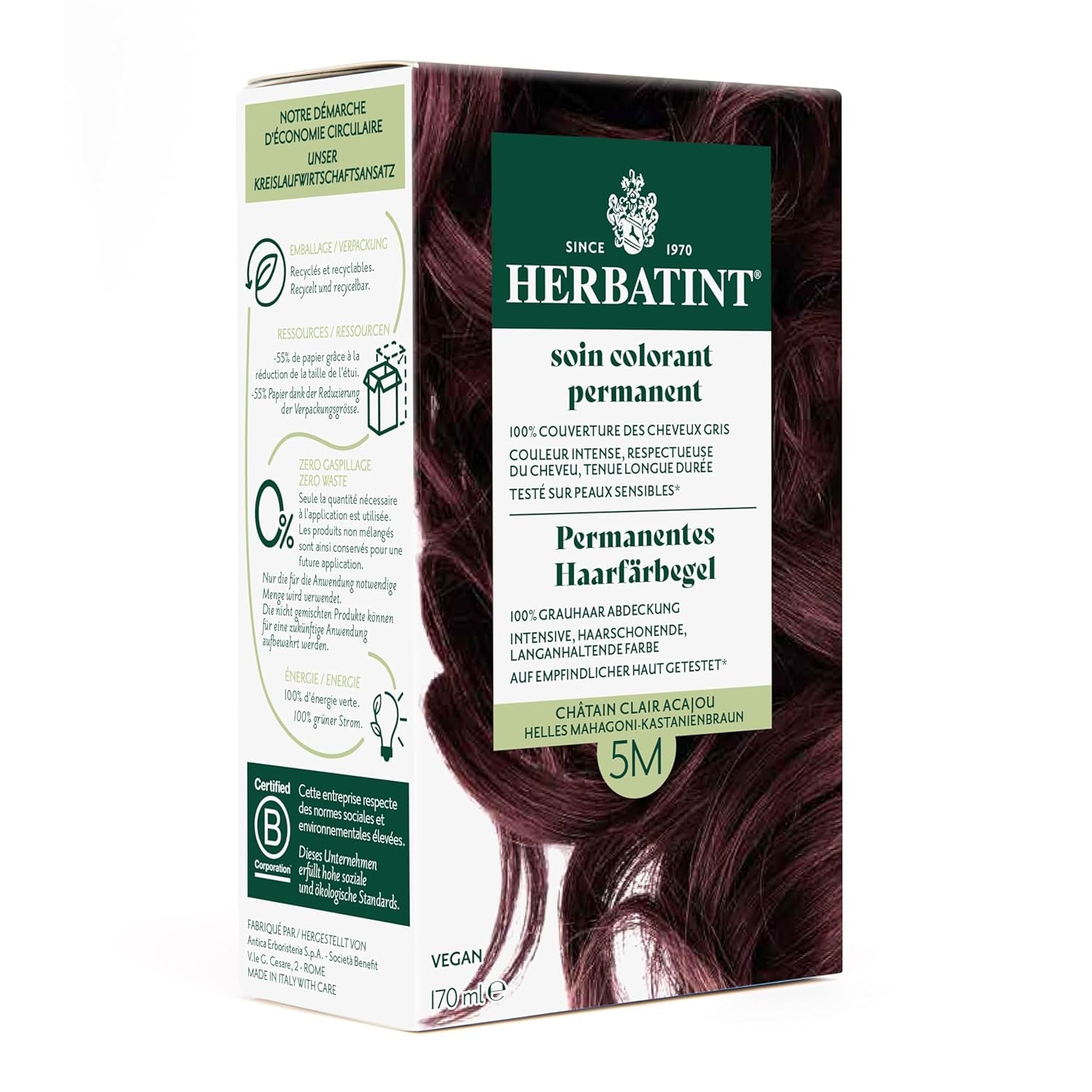 Żel do trwałej farbowania włosów 6N ciemny blond - 170 ml I Bez amoniaku, 100% pokrycia siwych włosów I Testowany na wrażliwej skórze, z 8 ekstraktami roślinnymi Farba do włosów Naty Shop 5M Jasny mahoń kasztanowy brąz