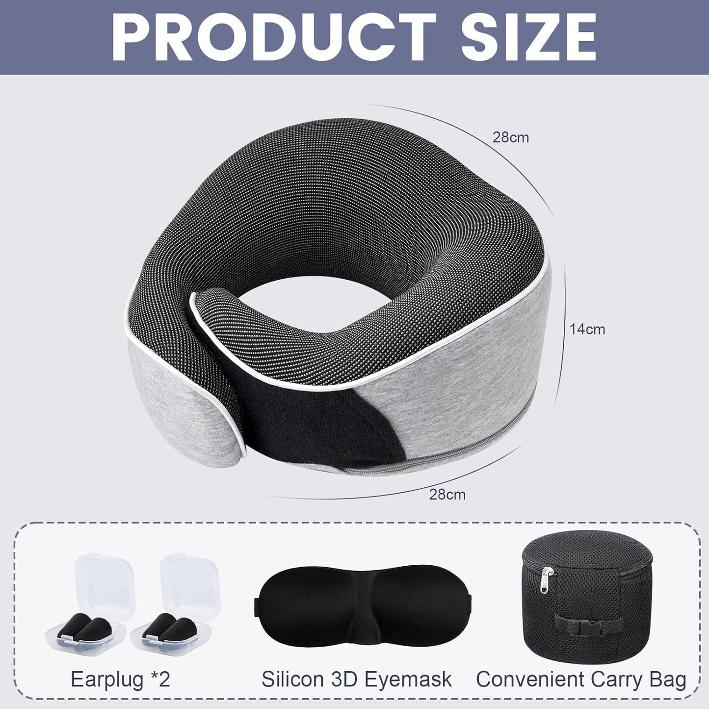 Poduszka pod szyję Poduszka podróżna z pianki Memory Ergonomiczna konstrukcja Poduszka pod kark z pianki Memory z maską na oczy 2 zatyczki do uszu i torba do przechowywania Idealna do spania w drodze podczas podróży Poduszki ortopedyczne szyjki macicy Naty Shop