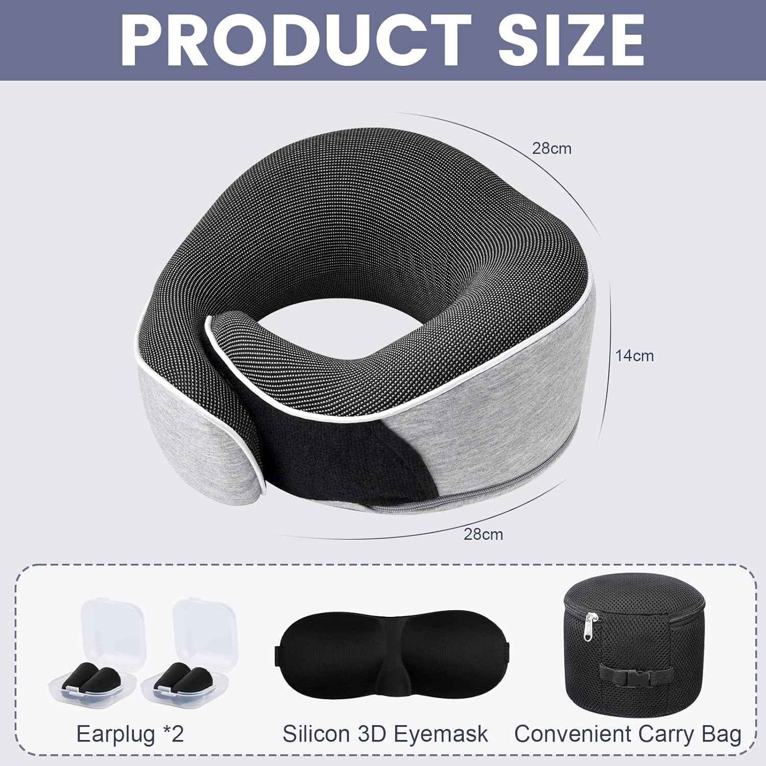 Poduszka pod szyję Poduszka podróżna z pianki Memory Ergonomiczna konstrukcja Poduszka pod kark z pianki Memory z maską na oczy 2 zatyczki do uszu i torba do przechowywania Idealna do spania w drodze podczas podróży Poduszki ortopedyczne szyjki macicy Naty Shop