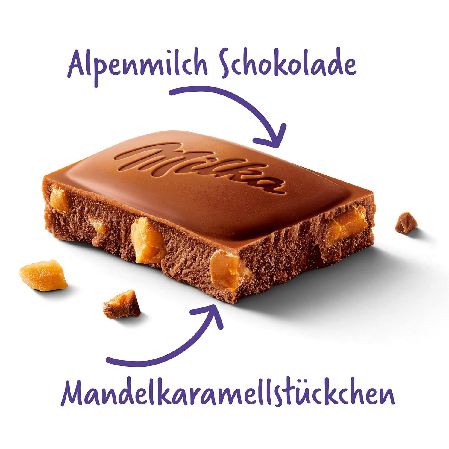& Daim 1 x 100g I Alpejska czekolada mleczna I z kawałkami karmelu i migdałami I 100% alpejska czekolada mleczna I Tabliczka czekolady z Daimem (4 szt. w opakowaniu)