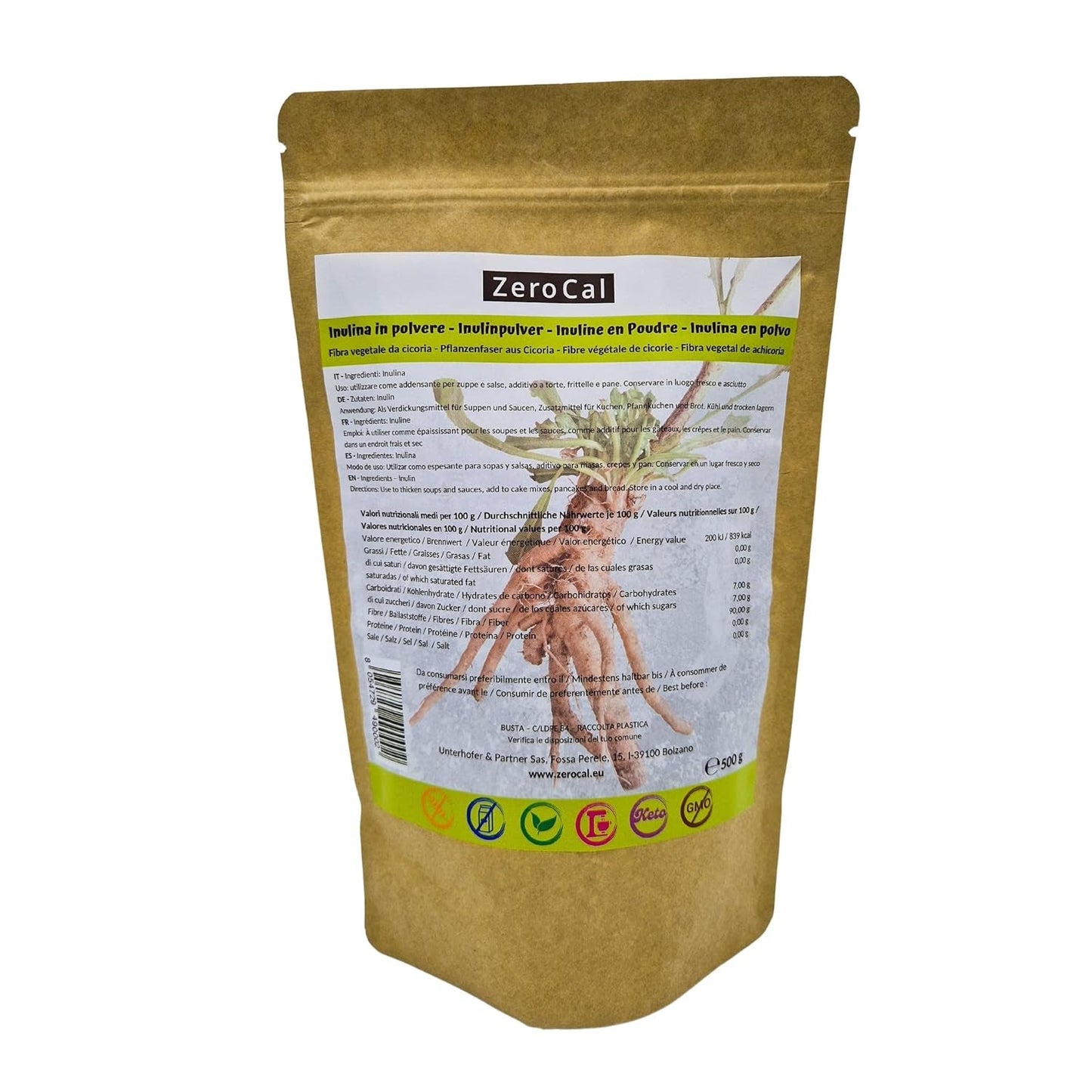Zerocal - Proszek Inuliny Z Cykorii-Wurzel 500 G | Inulina Mit Hohem Balaststoffgehalt |100% Vegan Und Glutenfrei |Herkunft Deutschland Sweeteners Naty Shop Domyślny tytuł