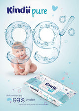Kindii Feuchttücher Für Babies Und Kinder Pure Water 99% - 99%Ige Zusammenzeit Auf Wasserbasis - Alantoina - Unparfümiert - Dermatologisch Getestet - Für Empfindliche Haut - 720 Stück - 12X60 Stück Naty Shop