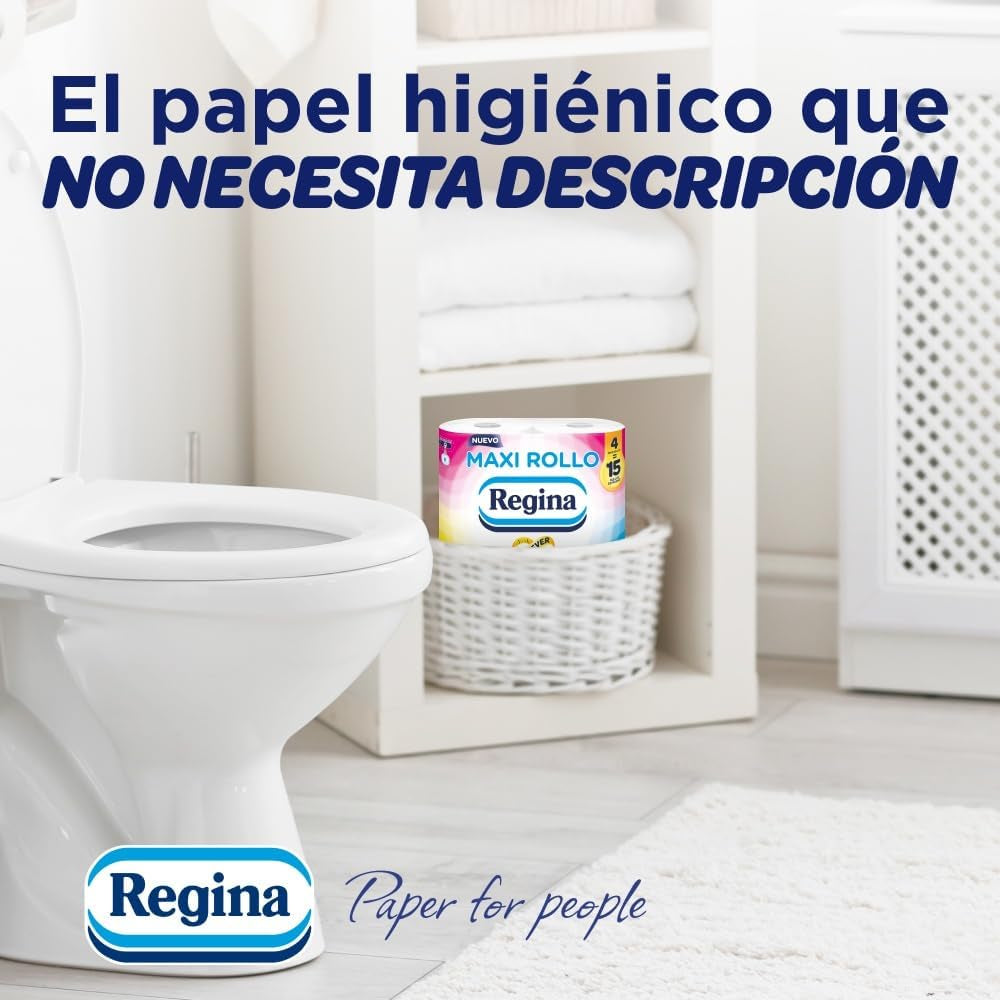 Regina Maxi Roll - 4 rolki papieru toaletowego, 500 2-warstwowych arkuszy w rolce, ponad trzykrotność standardowej rolki, opakowanie z tworzywa sztucznego w 60% pochodzące z recyklingu, 100% papier z certyfikatem Fsc